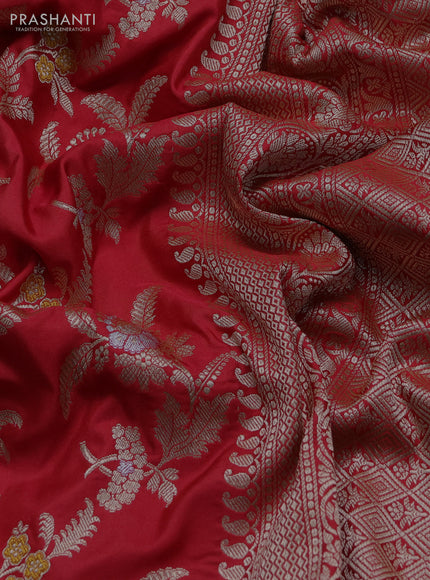 Banarasi uppada silk saree red with allover floral zari weaves and zari woven border