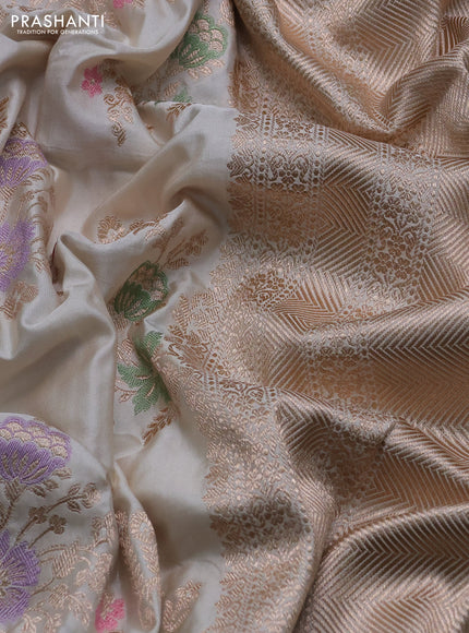 Banarasi uppada silk saree beige with allover floral zari weaves and zari woven border