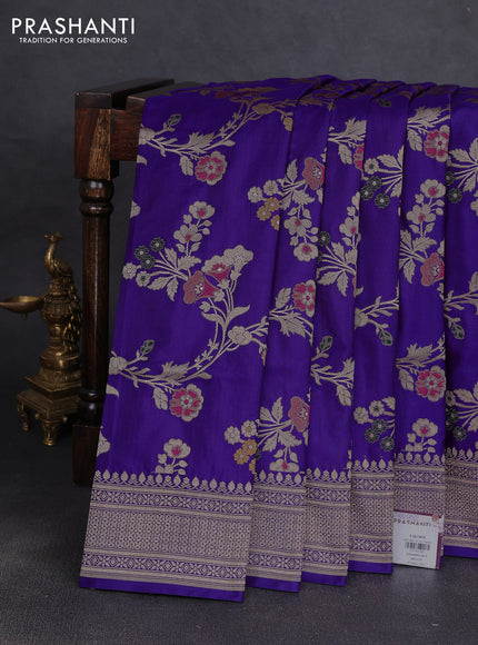 Banarasi uppada silk saree violet with allover floral zari weaves and zari woven border