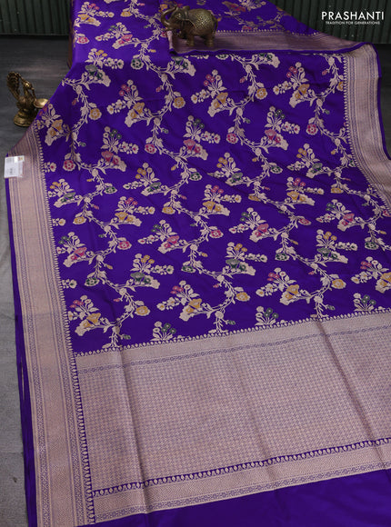 Banarasi uppada silk saree violet with allover floral zari weaves and zari woven border
