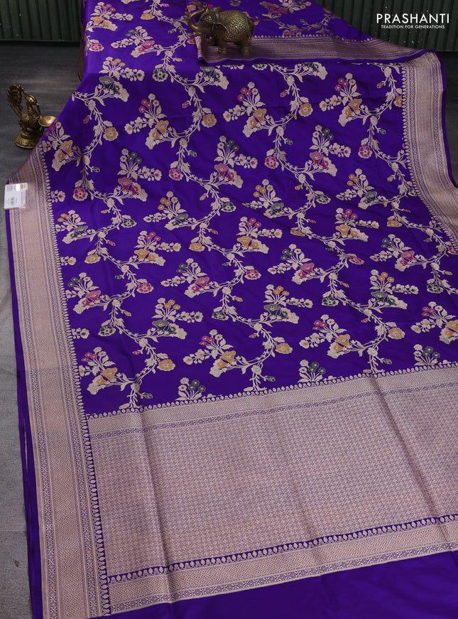 Banarasi uppada silk saree violet with allover floral zari weaves and zari woven border