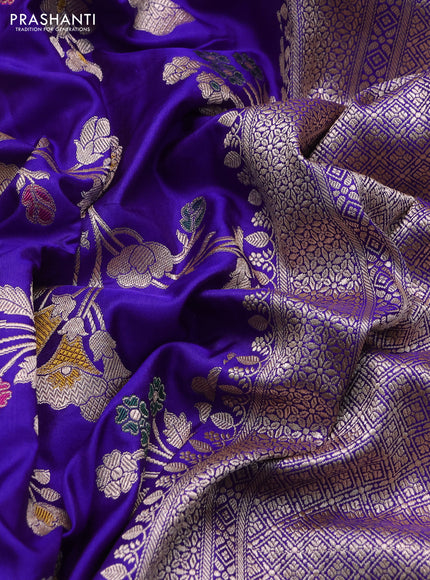 Banarasi uppada silk saree violet with allover floral zari weaves and zari woven border