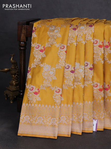 Banarasi uppada silk saree mustard yellow with allover zari weaves and zari woven border