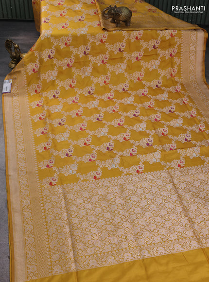 Banarasi uppada silk saree mustard yellow with allover zari weaves and zari woven border