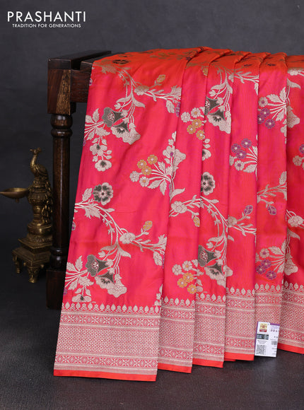 Banarasi uppada silk saree dual shade of pinkish orange with allover floral zari weaves and zari woven border