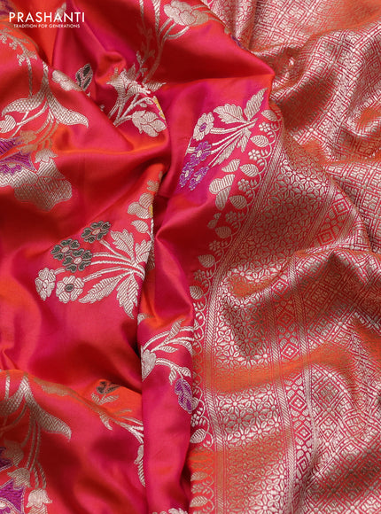 Banarasi uppada silk saree dual shade of pinkish orange with allover floral zari weaves and zari woven border