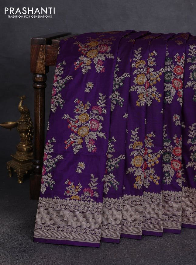 Banarasi uppada silk saree violet with allover zari weaves and zari woven border