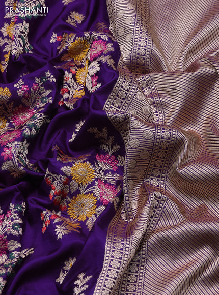 Banarasi uppada silk saree violet with allover zari weaves and zari woven border