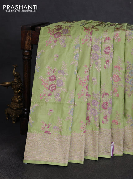 Banarasi uppada silk saree pista green with allover zari weaves and zari woven border