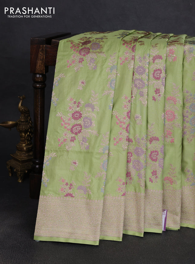 Banarasi uppada silk saree pista green with allover zari weaves and zari woven border