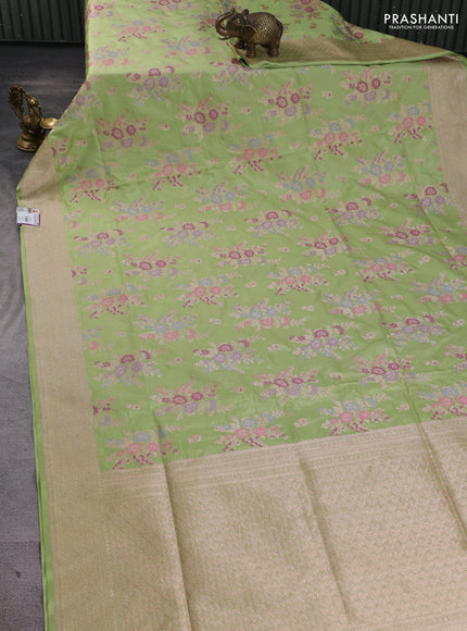 Banarasi uppada silk saree pista green with allover zari weaves and zari woven border