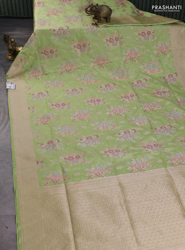 Banarasi uppada silk saree pista green with allover zari weaves and zari woven border