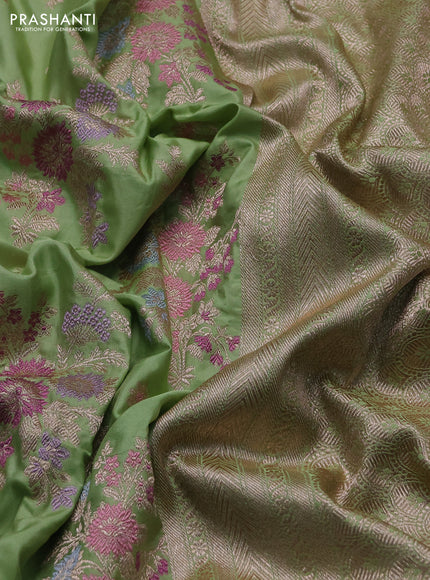 Banarasi uppada silk saree pista green with allover zari weaves and zari woven border