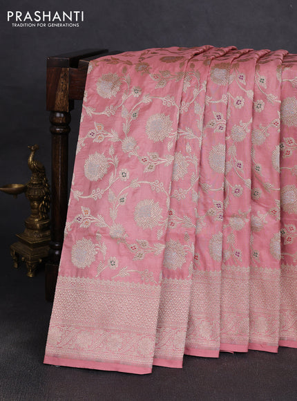 Banarasi uppada silk saree pastel pink with allover zari weaves and zari woven border