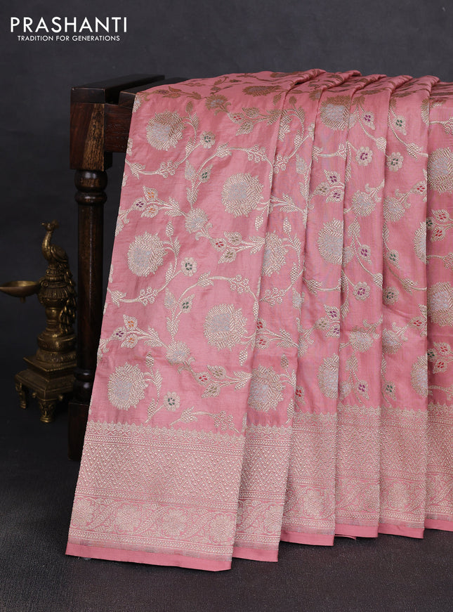 Banarasi uppada silk saree pastel pink with allover zari weaves and zari woven border