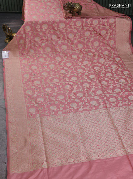 Banarasi uppada silk saree pastel pink with allover zari weaves and zari woven border