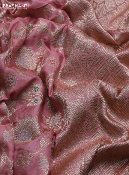Banarasi uppada silk saree pastel pink with allover zari weaves and zari woven border
