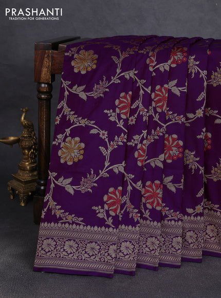 Banarasi uppada silk saree deep purple with allover zari weaves and zari woven border