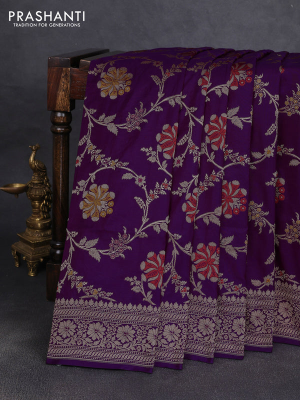 Banarasi uppada silk saree deep purple with allover zari weaves and zari woven border