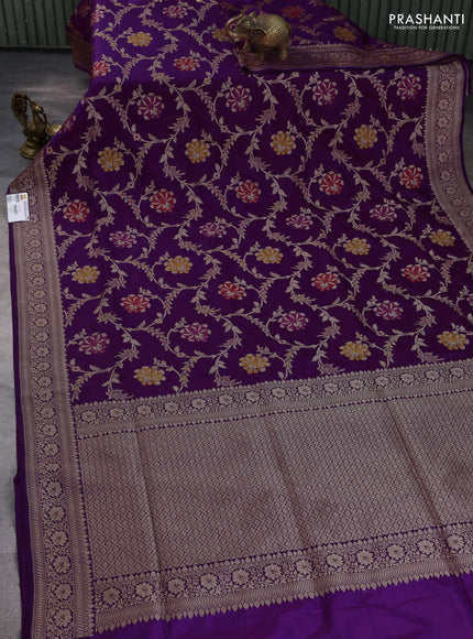 Banarasi uppada silk saree deep purple with allover zari weaves and zari woven border