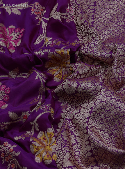 Banarasi uppada silk saree deep purple with allover zari weaves and zari woven border