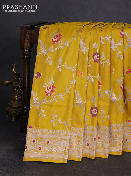 Banarasi uppada silk saree mustard yellow with allover zari weaves and zari woven border