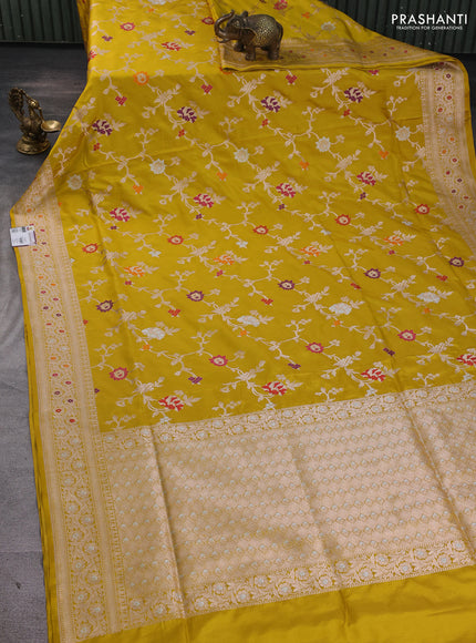 Banarasi uppada silk saree mustard yellow with allover zari weaves and zari woven border