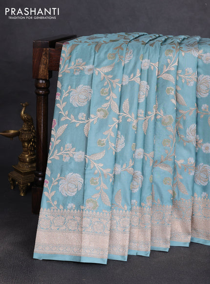 Banarasi uppada silk saree pastel blue with allover zari weaves and zari woven border