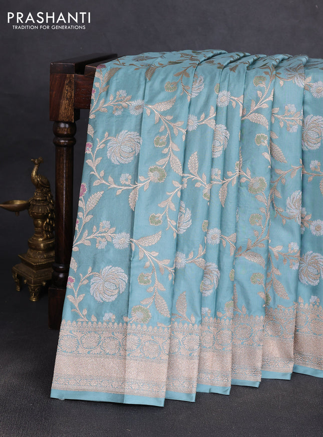 Banarasi uppada silk saree pastel blue with allover zari weaves and zari woven border