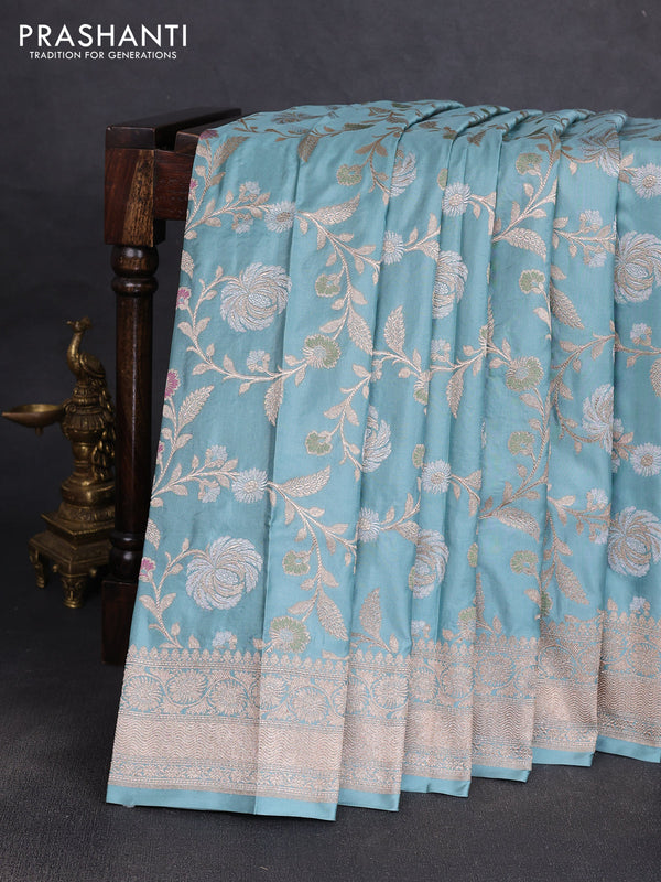 Banarasi uppada silk saree pastel blue with allover zari weaves and zari woven border