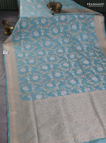 Banarasi uppada silk saree pastel blue with allover zari weaves and zari woven border