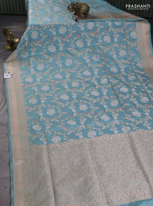 Banarasi uppada silk saree pastel blue with allover zari weaves and zari woven border