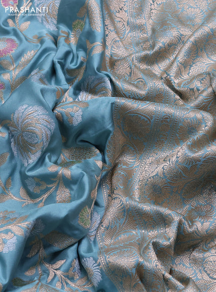 Banarasi uppada silk saree pastel blue with allover zari weaves and zari woven border