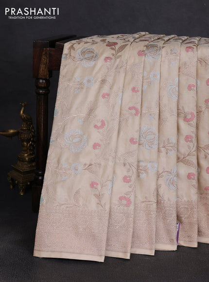 Banarasi uppada silk saree beige with allover zari weaves and zari woven border