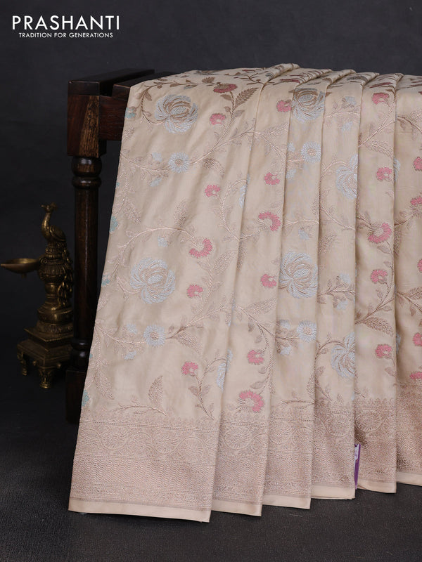 Banarasi uppada silk saree beige with allover zari weaves and zari woven border