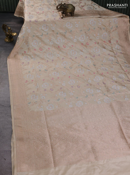 Banarasi uppada silk saree beige with allover zari weaves and zari woven border