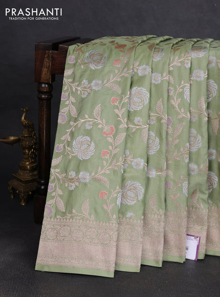 Banarasi uppada silk saree pastel green with allover zari weaves and zari woven border