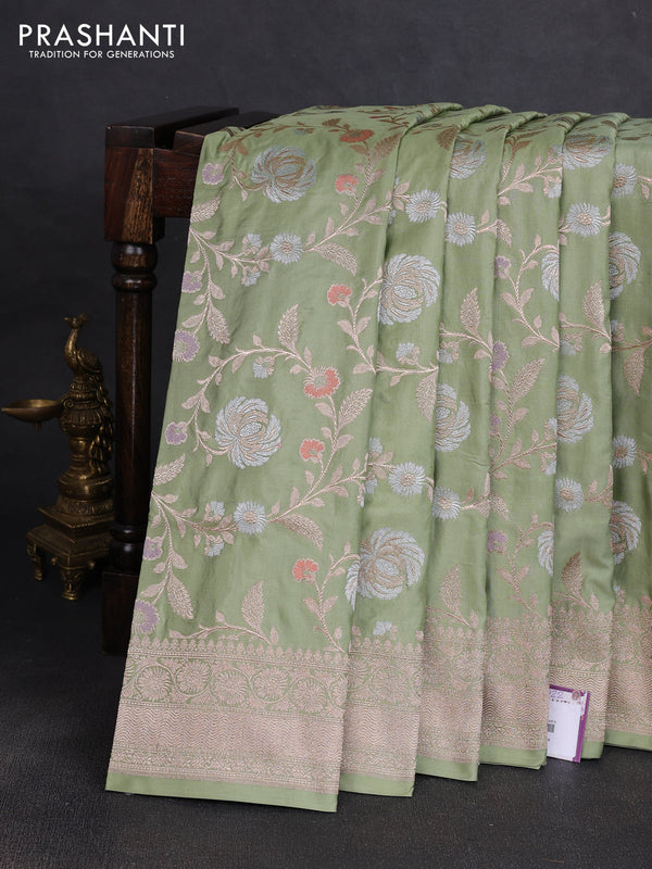 Banarasi uppada silk saree pastel green with allover zari weaves and zari woven border