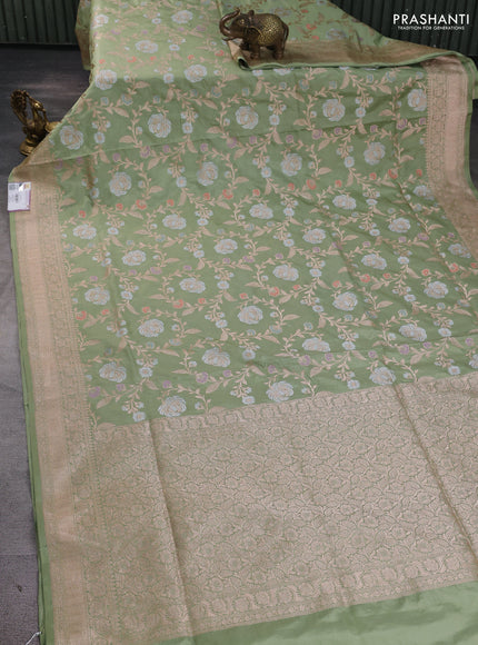 Banarasi uppada silk saree pastel green with allover zari weaves and zari woven border