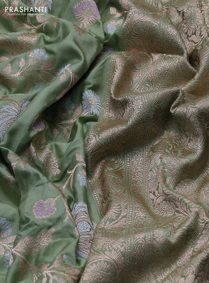 Banarasi uppada silk saree pastel green with allover zari weaves and zari woven border