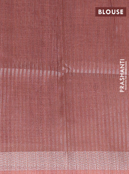 Art linen cotton saree deep maroon and beige with plain body and floral printed silver zari woven border