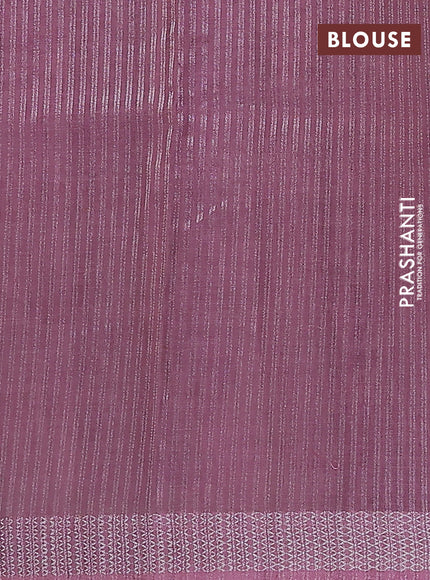 Art linen cotton saree purple and beige with plain body and floral printed silver zari woven border