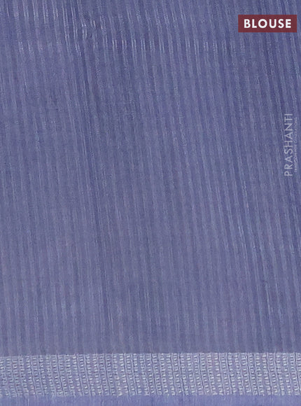 Art linen cotton saree navy blue and beige with plain body and floral printed silver zari woven border