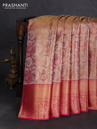 Pure kanchipuram tissue silk saree dual shade of pink with allover zari woven brocade weaves and rich zari woven border