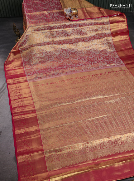 Pure kanchipuram tissue silk saree dual shade of pink with allover zari woven brocade weaves and rich zari woven border