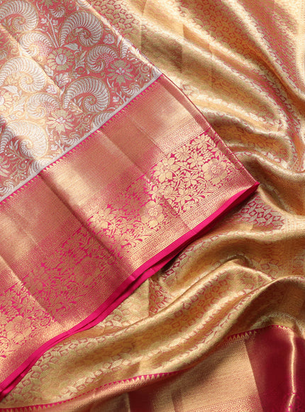 Pure kanchipuram tissue silk saree dual shade of pink with allover zari woven brocade weaves and rich zari woven border