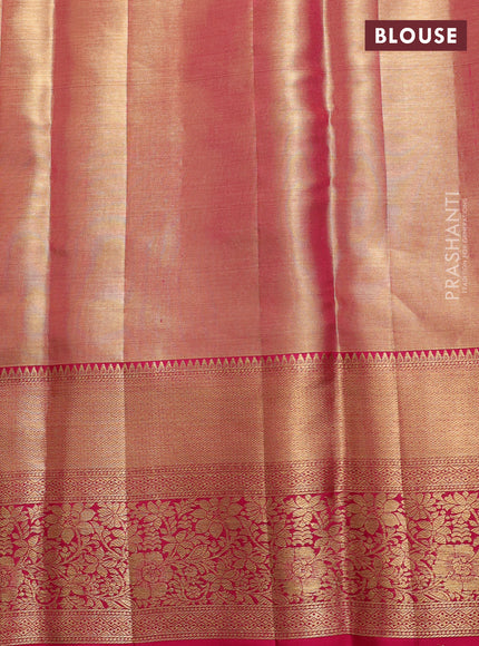Pure kanchipuram tissue silk saree dual shade of pink with allover zari woven brocade weaves and rich zari woven border