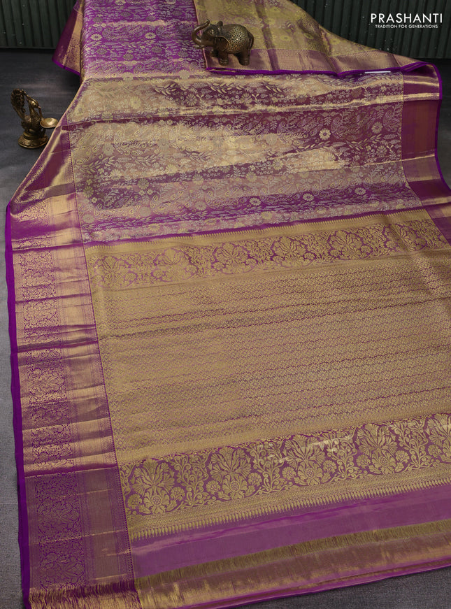 Pure kanchipuram tissue silk saree dual shade of purple with allover zari woven brocade weaves and rich zari woven border