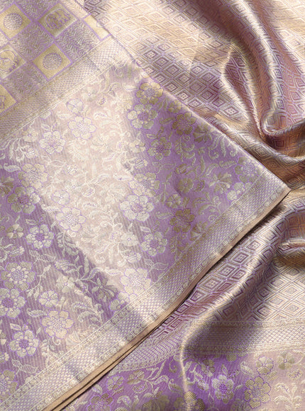 Pure kanchipuram tissue silk saree dual shade of lavender with alllover zari woven floral brocade weaves and zari woven border