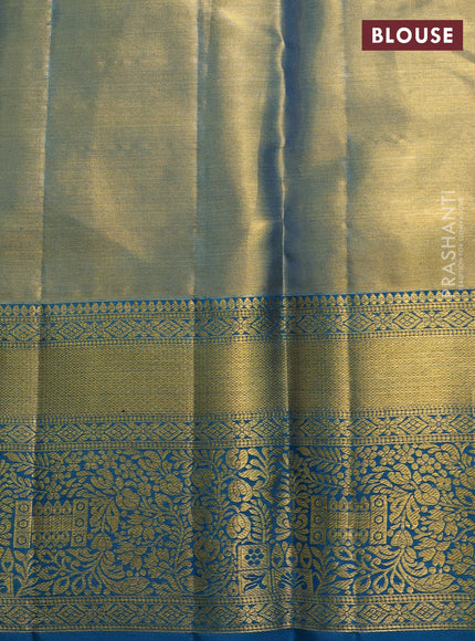 Pure kanchipuram tissue silk saree dual shade of pista green and peacock green with alllover zari woven peacock brocade weaves and rich zari woven border